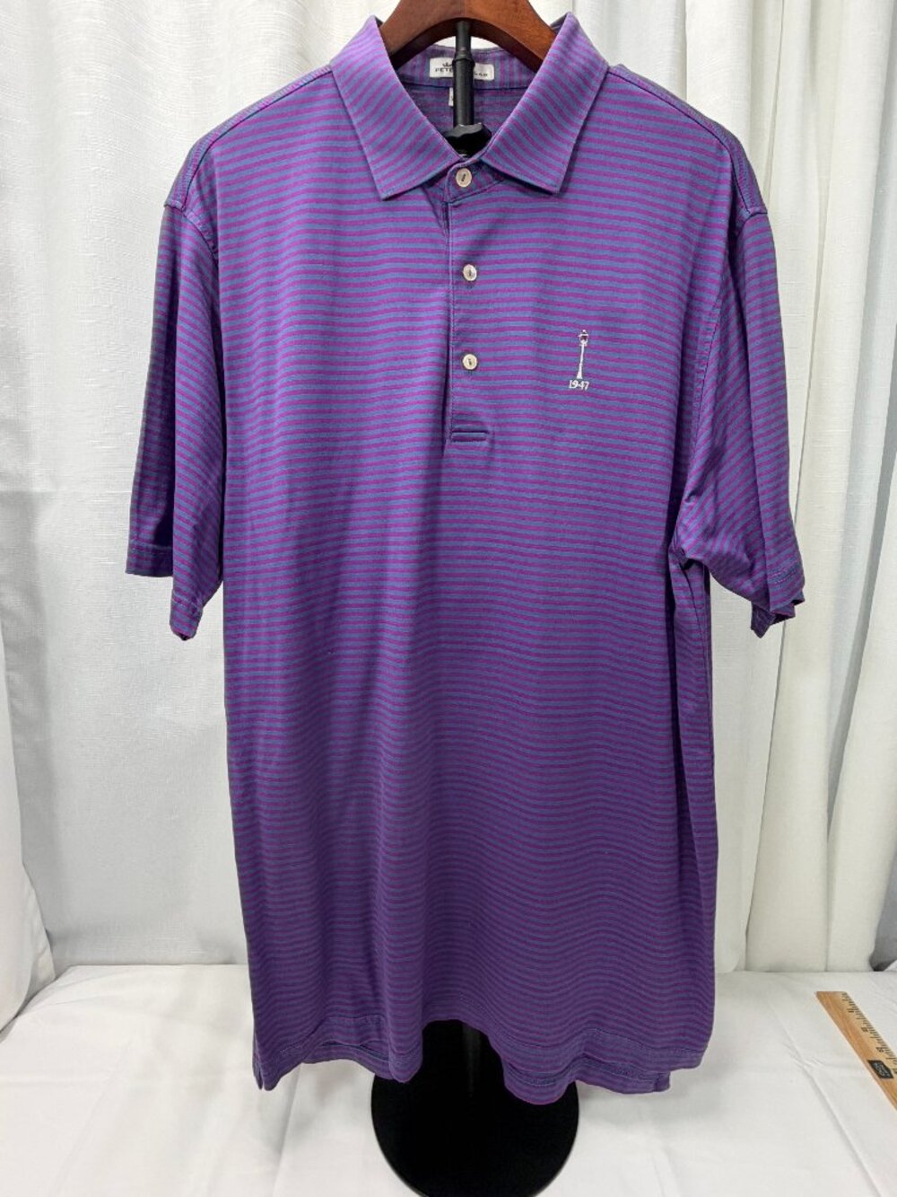 Peter Millar Crown Sport Purple Striped Performance Polo Shirt Men's Size L